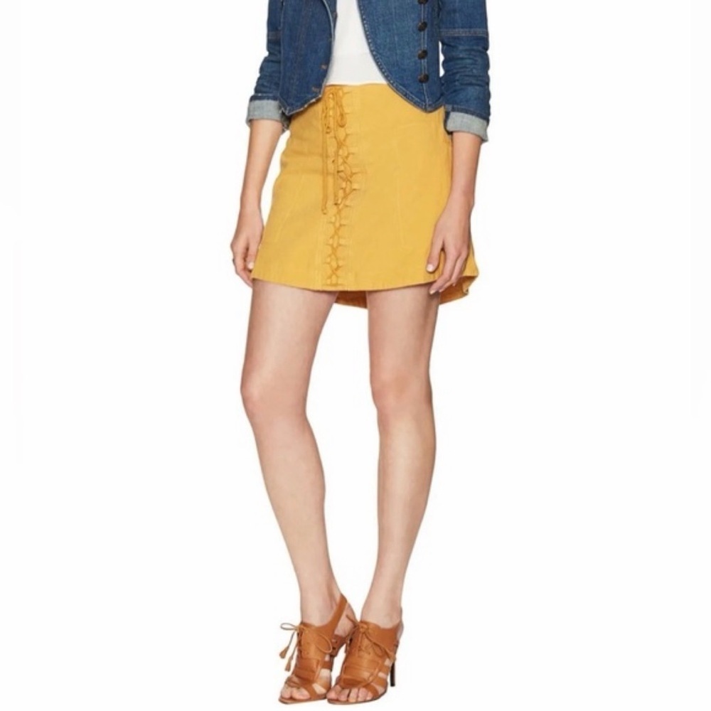 Free People Mustard Lace-Up Mini Skirt Size XS - Picture 2 of 10